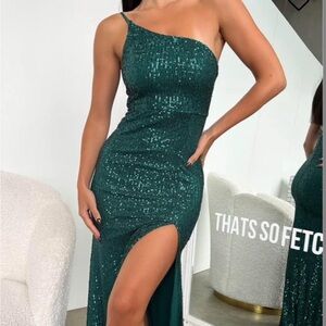 Emerald Green Sequin One-Shoulder Dress